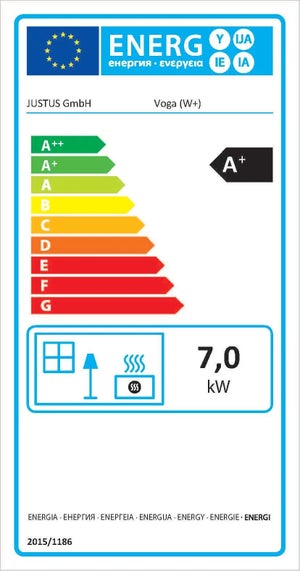Poêle à bûche JUSTUS Voga w+ noir, 6 kW
