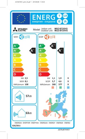 Unité extérieure de climatisateur pour monosplit MITSUBISHI ELECTRIC Msz-bt ue, 2500 watts blanc