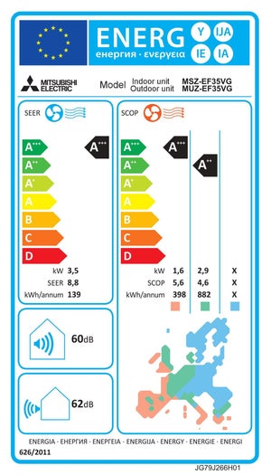 Unité intérieure de climatisateur pour monosplit MITSUBISHI MSZ-EF, 3500 watts blanc