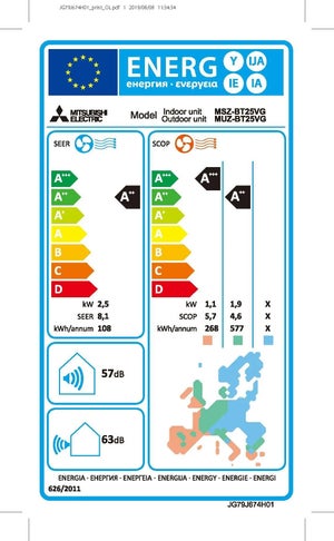 Unité intérieure de climatisateur pour monosplit MITSUBISHI ELECTRIC Msz-bt ui, 2500 watts blanc