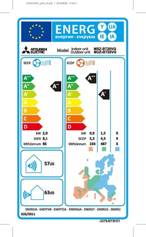 Unité intérieure de climatisateur pour monosplit MITSUBISHI ELECTRIC Msz-bt ui, 2000 watts blanc