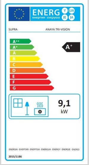 Poêle à bûche SUPRA Anaya tri vision noir, 9.1 kW