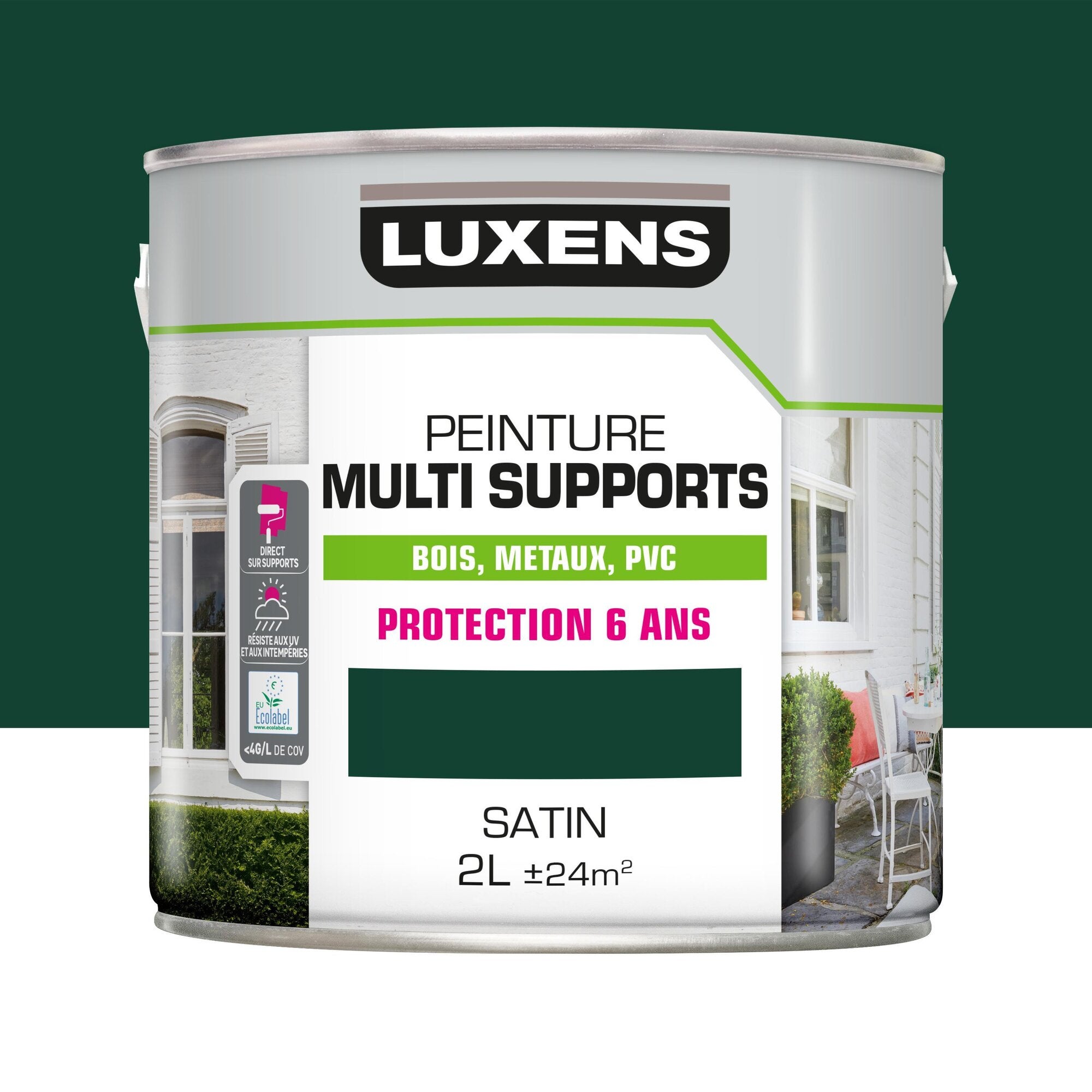 Peinture multimatériaux Extérieur Luxens Vert Mousse Satiné 2 L