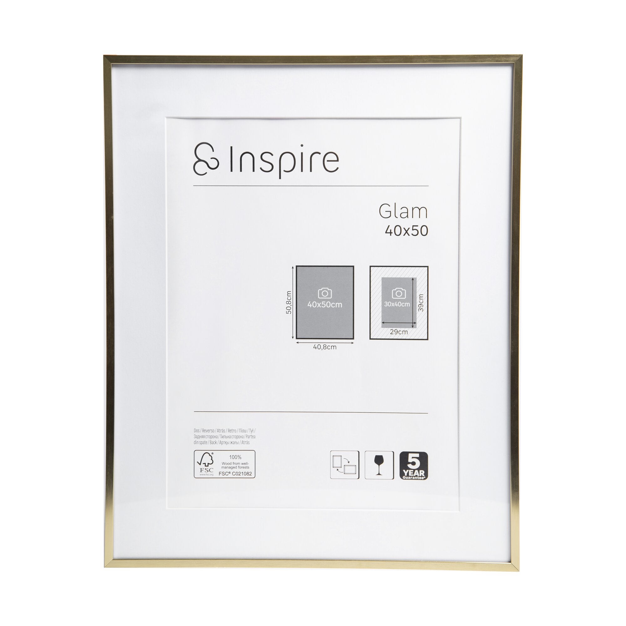 Cadre Photo Rectangulaire En Bois Sapin Doré à La Feuille D'Or – Intérieur 40x50 Cm
